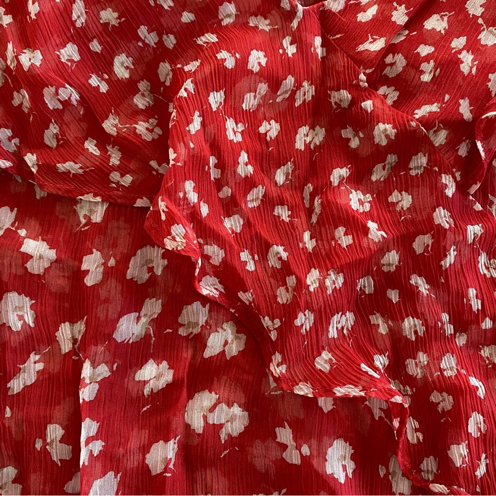 AllSaints Savine Scatter Top Red Floral Ruffle Sleeveless Shirt Size 4 B… - Picture 7 of 8